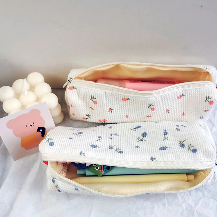 Kawaii Floral Fresh Style Pencil Bag Small Flowers Pencil Cases Cute Simple Pen Bag Storage Bags School Supplies Stationery Gift