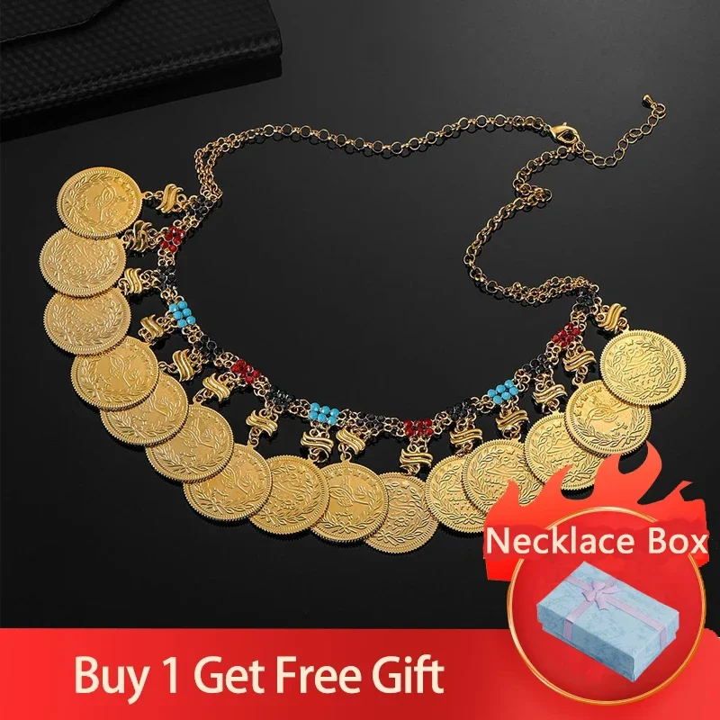 Religious Allah Pendant Necklaces Coins Money Stainless Steel Necklace for Women Middle East/Muslim/Islamic Arab Ahmed Jewelry