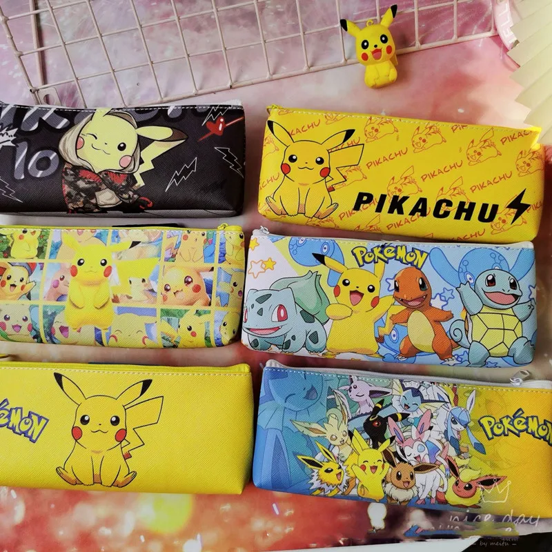 24 pcs/lot Kawaii Pokemon Pencil Case Cute PU Leather Pencil Box Stationery Pen Bag Stationery School Supplies