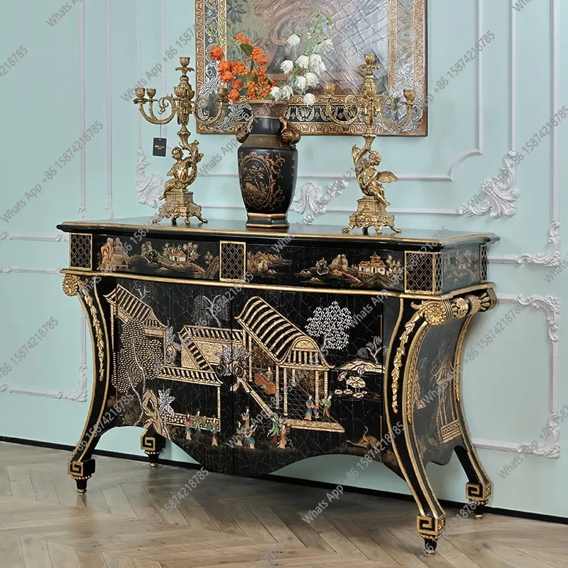 Xx New Home Furnishing American French Hand-painted Ming And Qing Ladies Crack Paint Polished Red Aged Art Entrance Cabinet