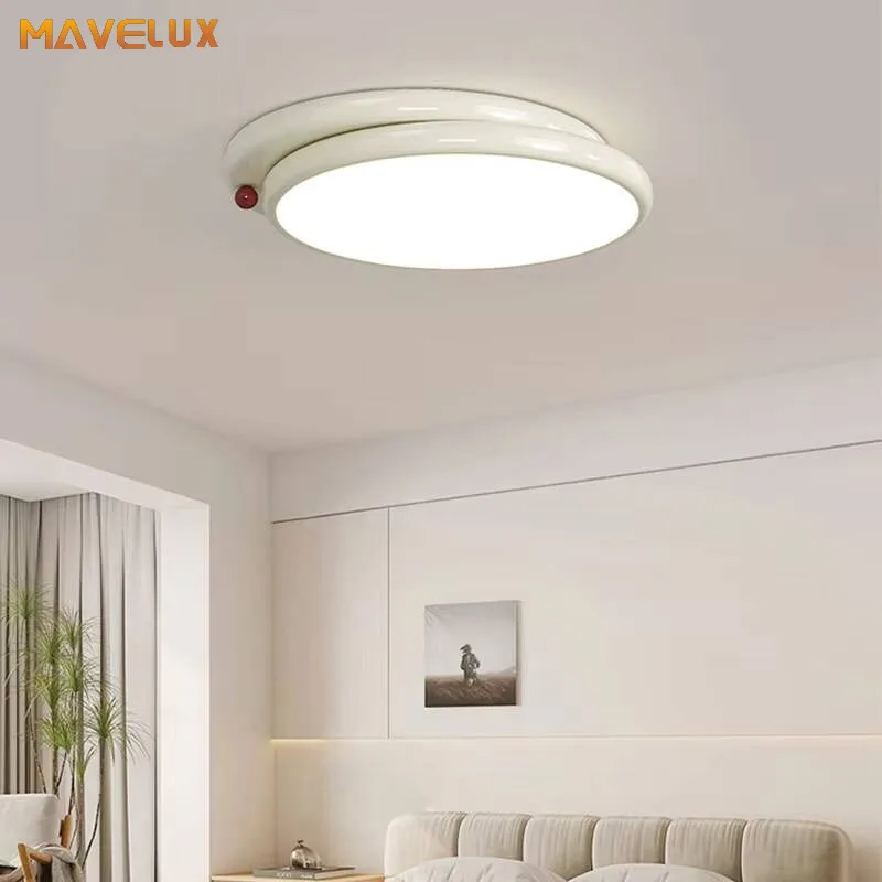Full Spectrum Cream Style Living Room Lamp French Style Bean Eye Protection Bedroom Lamp Simple And Ultra-thin LED Ceiling Lamp