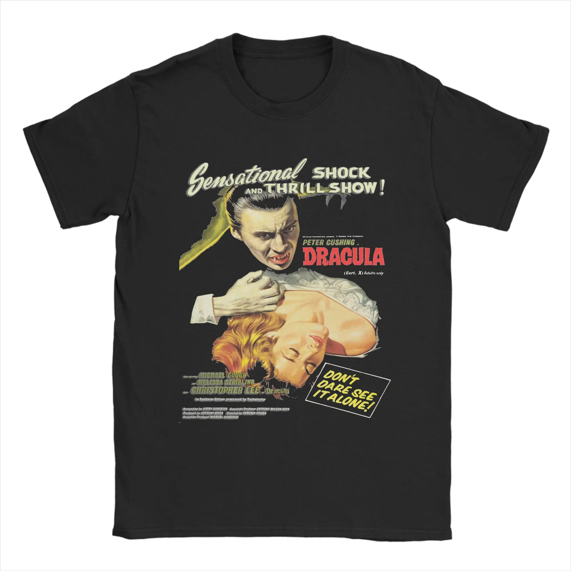 Drácula Original Hammer Poster 1958 camisetas la momia película 100% ropa de algodón ocio manga corta cuello redondo Camisetas 6XL