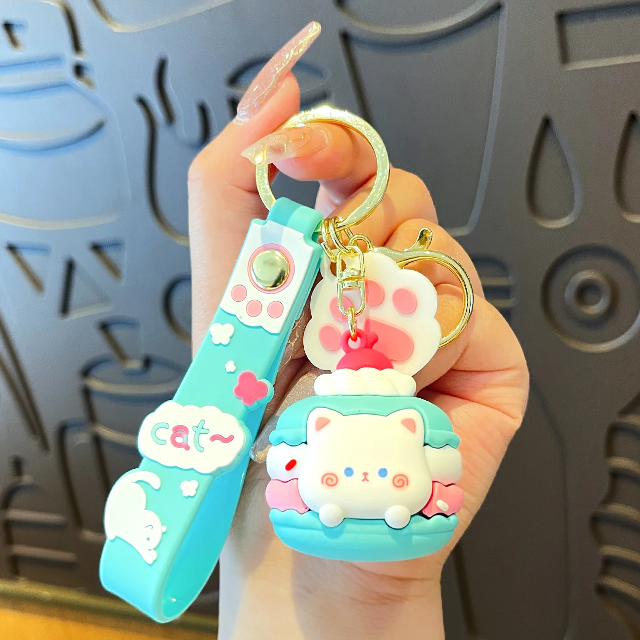 Cartoon Macarons Kitty Burger Keychain Creative Personality Cat Hamburger Bag Car Pendant Keyring for Couple Women Cute Ornament