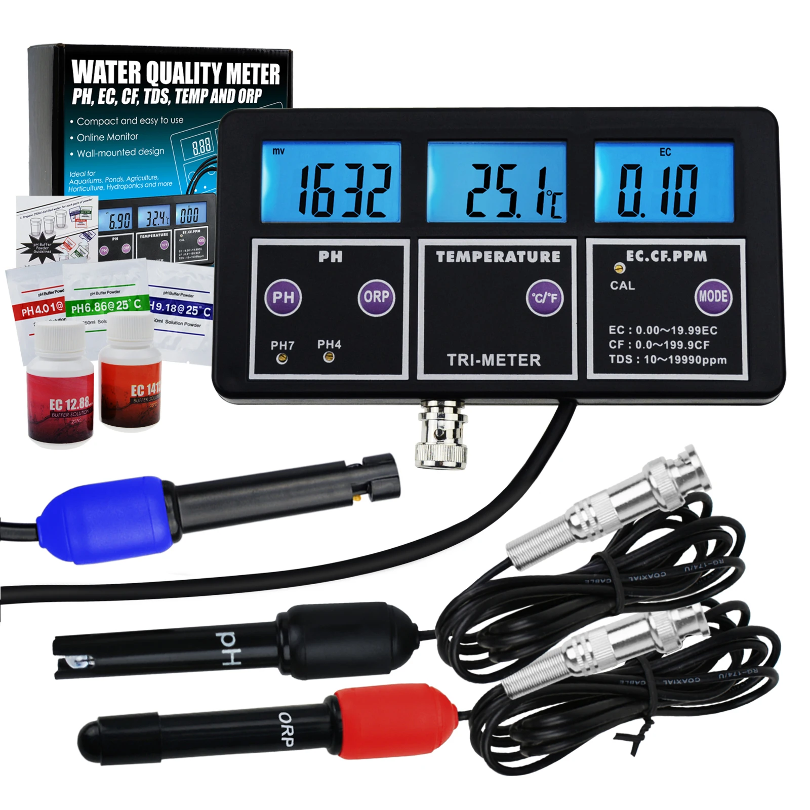 6 in 1 Professional Multi-parameter Digital Multi-function Water Quality Monitor Tester pH/ ORP/ EC/ CF/ TDS PPM/ Temperature