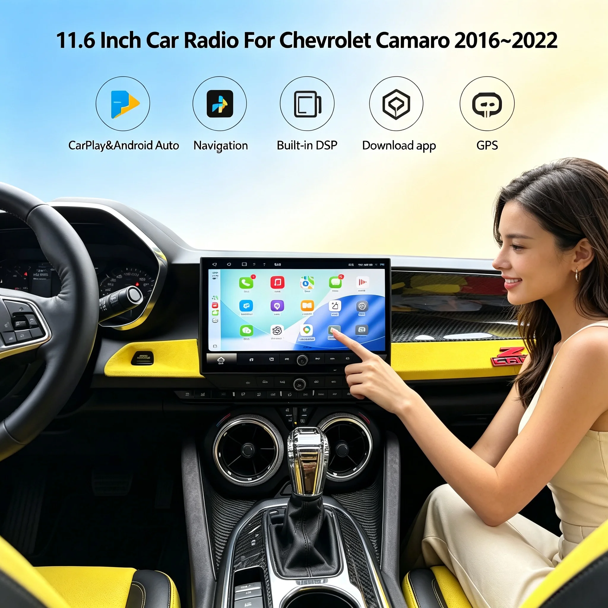 11.6 inch Android 13 For Chevrolet Camaro 2016-2022 Car Radio Multimedia Player Stereo Wireless CarPlay Auto Audio GPS Head Unit
