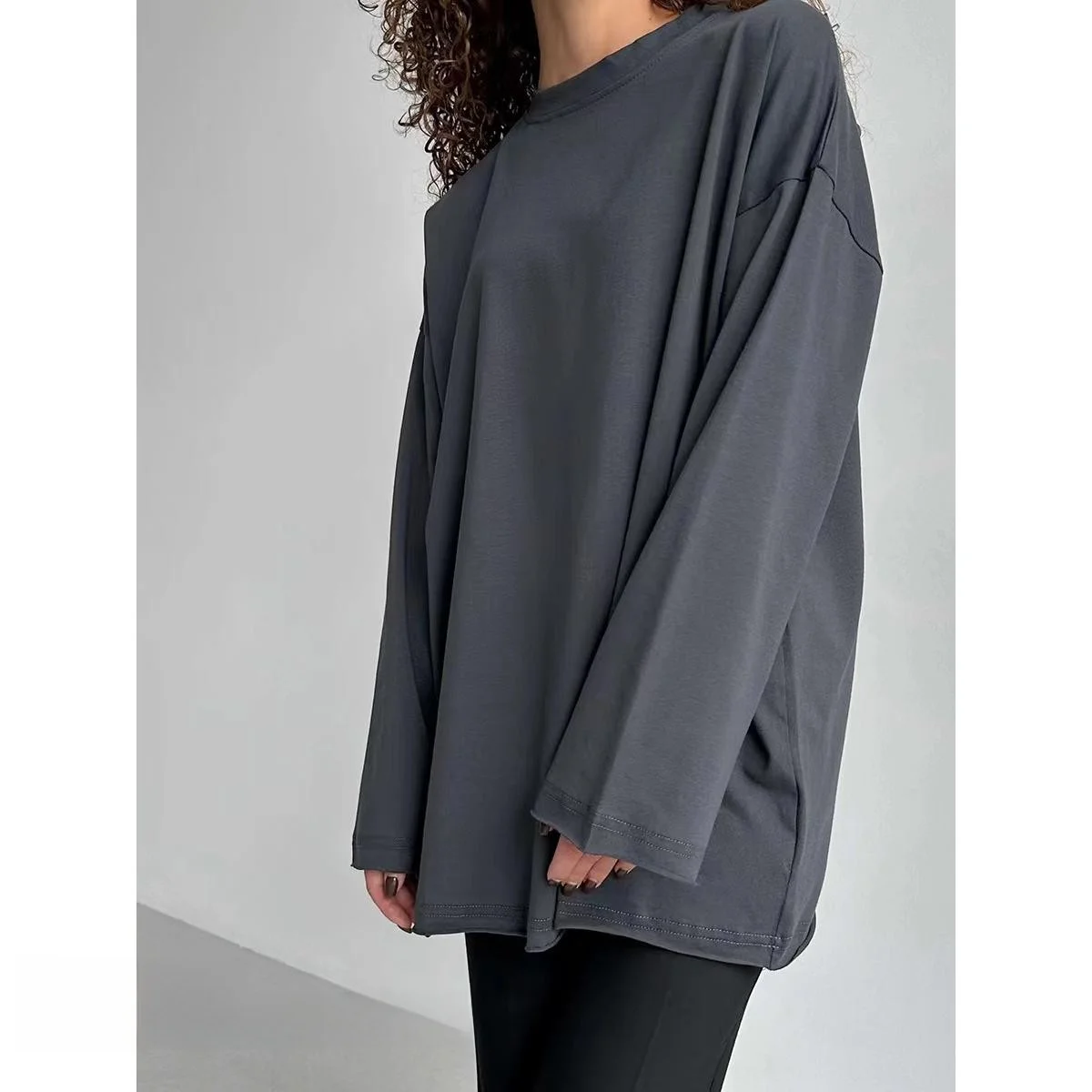 

Свободная круглая футболка Ne Long Sve, однотонная женская удобная дышащая модная футболка средней длины