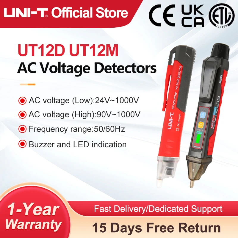 UNI-T Non-contact AC Voltage Detector UT12D UT12M UT12E 24V-1000V Indicator Pen Electric Pencil Stick Socket Voltmeter Tester