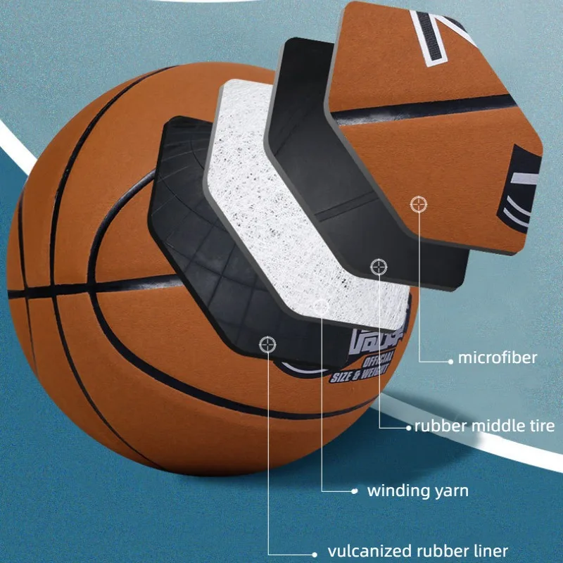 Standard Size7 Basketball Microfiber Good Hand Feel Non-slip Indoor Outdoor Training Ball Wear-resistant League Match Basketball