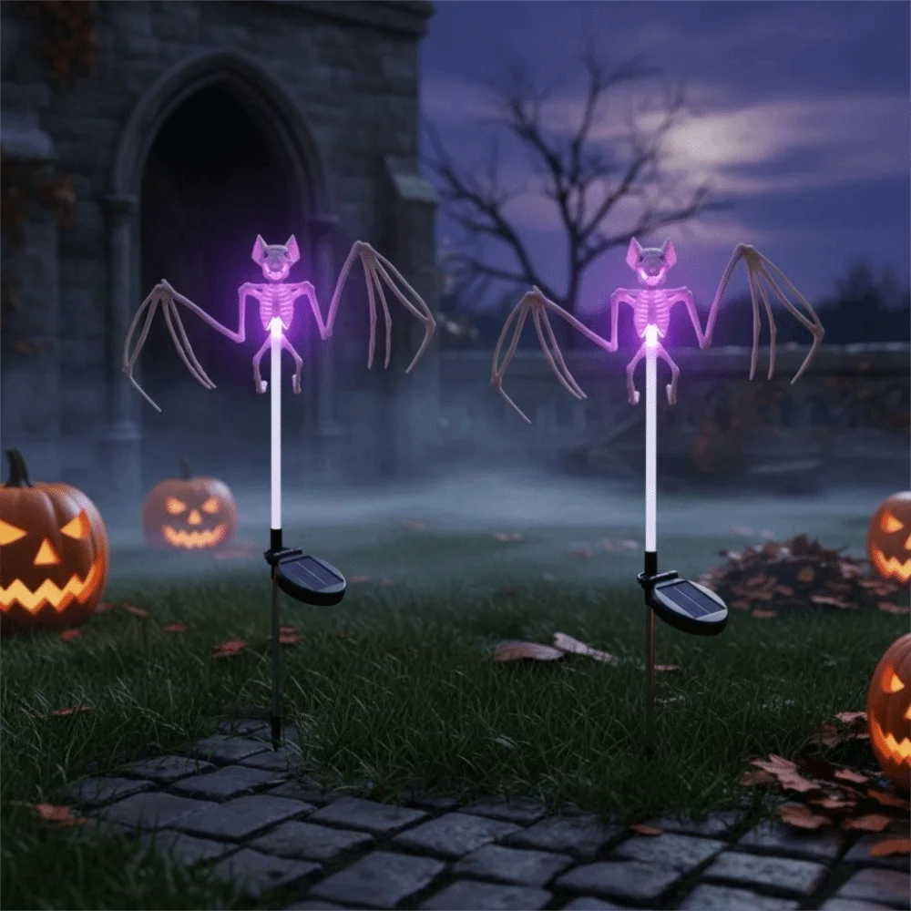 Waterproof Halloween Bat Solar Light Windproof High-Efficiency Solar Panels Yard Floor Lamp Stick-in-the-ground Flexible Head