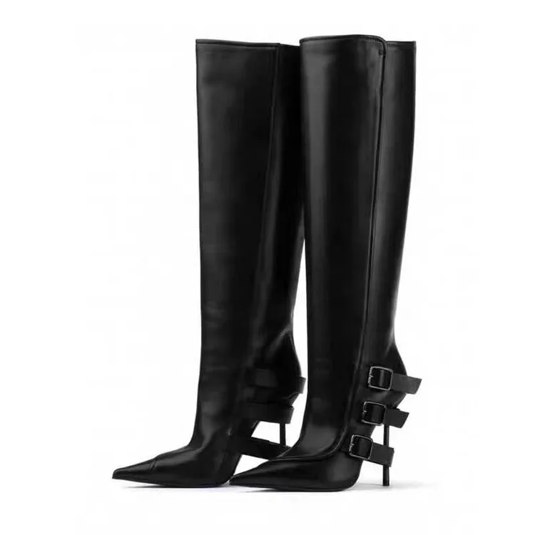 European and American Knight Boots Arrow Stiletto High Heels Mid Top Fashion Women Boots Big Size