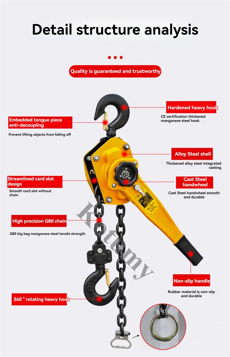 0.75T/1T Pulling Wrench Hoist Manganese Steel Hook Hand Chain Hoist Portable Lever Block Inverted Chain Hoist Tightener