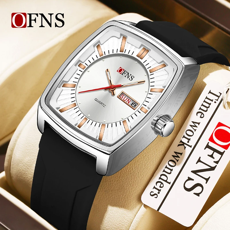 

OFNS New 1598 Silicone Strap Luxury Men's Business Leisure Watch Night Light 3ATM Waterproof Quartz Double Calendar Men's Watch
