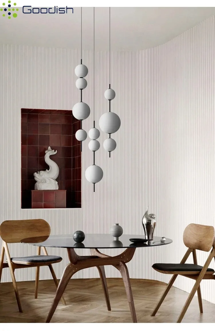 Modern Simplicity White Glass 4 Heads Round Ball LED Pendant Light Art Creative Lamp for Restaurant Home Decoration Chandeliers