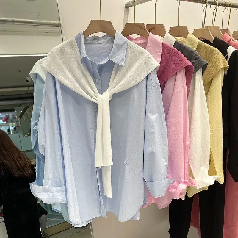 DAYIFUN Women Fake Two-piece Shirts Solid Fashion Style Oversize Casual Blusas Lapel Buttons Asymmetrical Long Sleeve Blouses