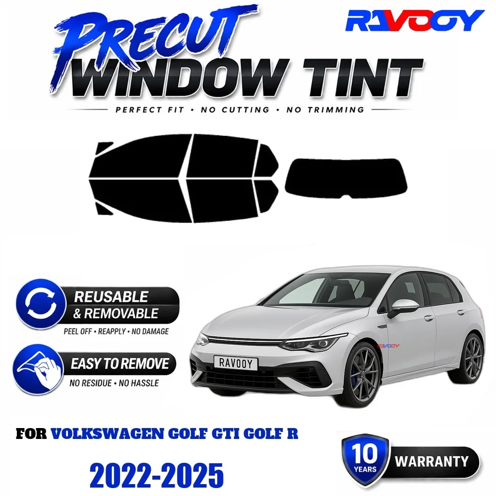 RAVOOY Precut Window Tint, Reusable Removable EPU Film, Custom Fit for Vw Golf GTI Golf R 2022-2025, UV Heat Protection