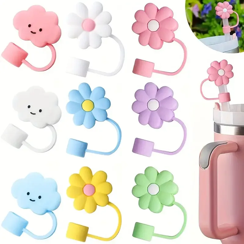 Cloud Silicone Straw Covers For Cup Cute Flower Silicone Cloud Shape Drinking Dust Cap Straw Tips Cover Cup Accessories