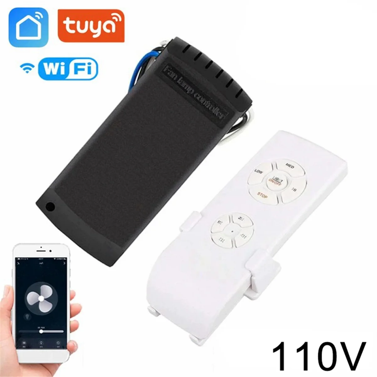 Tuya WiFi slimme plafondventilator afstandsbediening kit APP-bediening Smart Home aangepaste windsnelheid voor Alexa Home, 110V