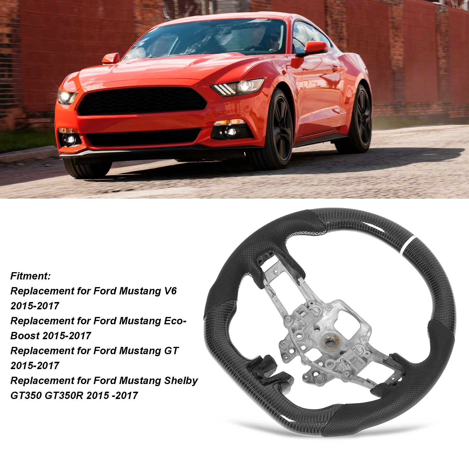 Setir Mobil Kulit Berlubang Model D Flat Bottom dengan Ring 12 O'Clock, Pegangan Kuat untuk Perbaikan