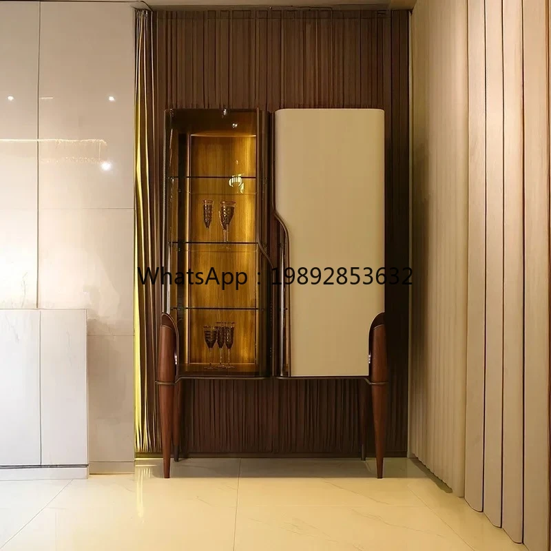 W1 Italian light luxury glass door wine cabinet decoration home end display cabinet living room wall high cabinet