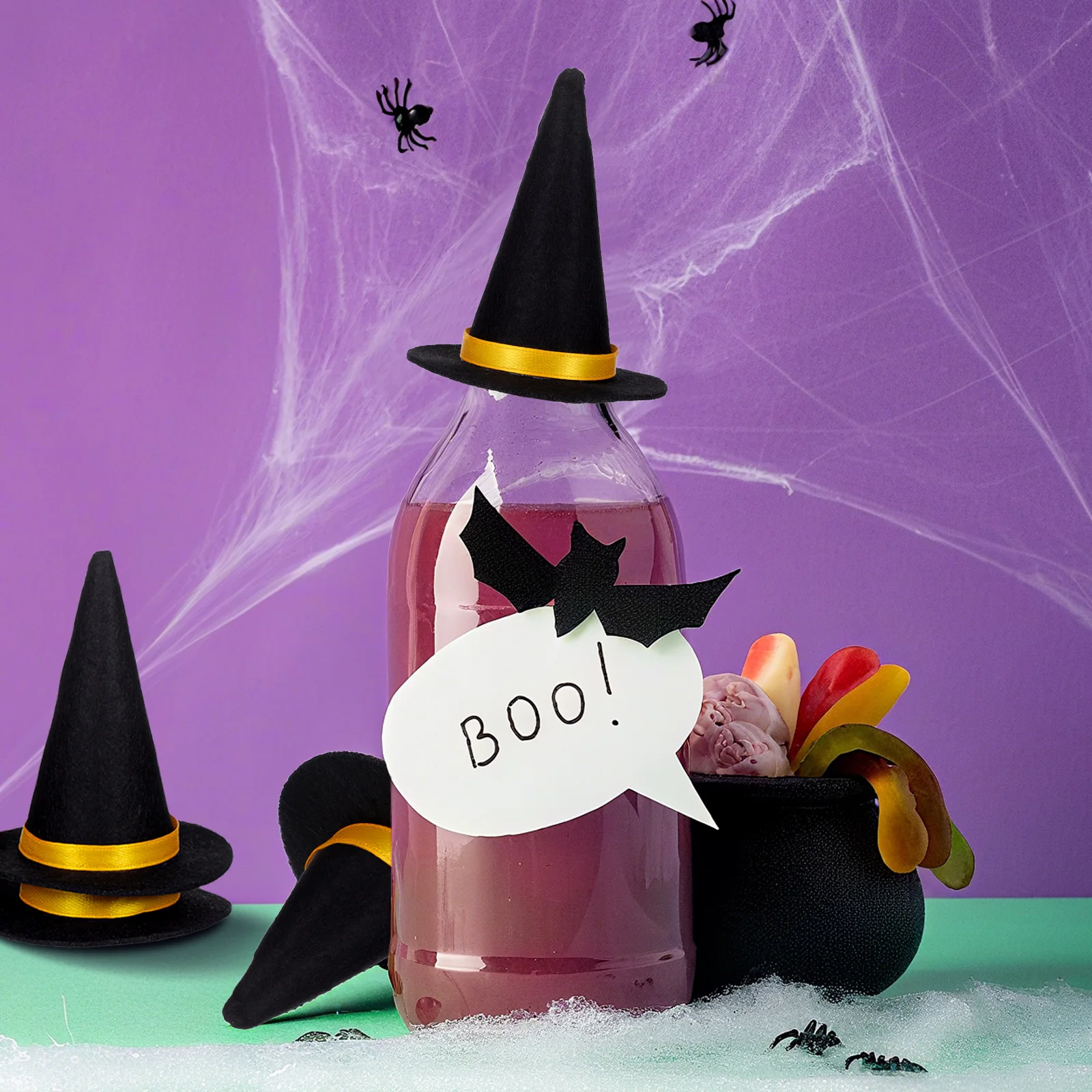 

10 Pcs Witch Hat Decorative Wine Bottle Toppers Halloween Wine Bottle Witch Hat Caps Decoration Felt Witch Hat Wine Cover