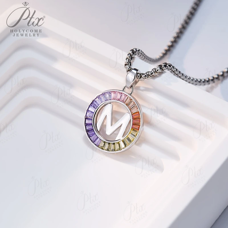 925 Silver Necklace Plated 18K Pendant Jewelry Lab Grown Sapphire Gemstones 26 Letters A to Z Silver Pendant Fine Jewelry Gift