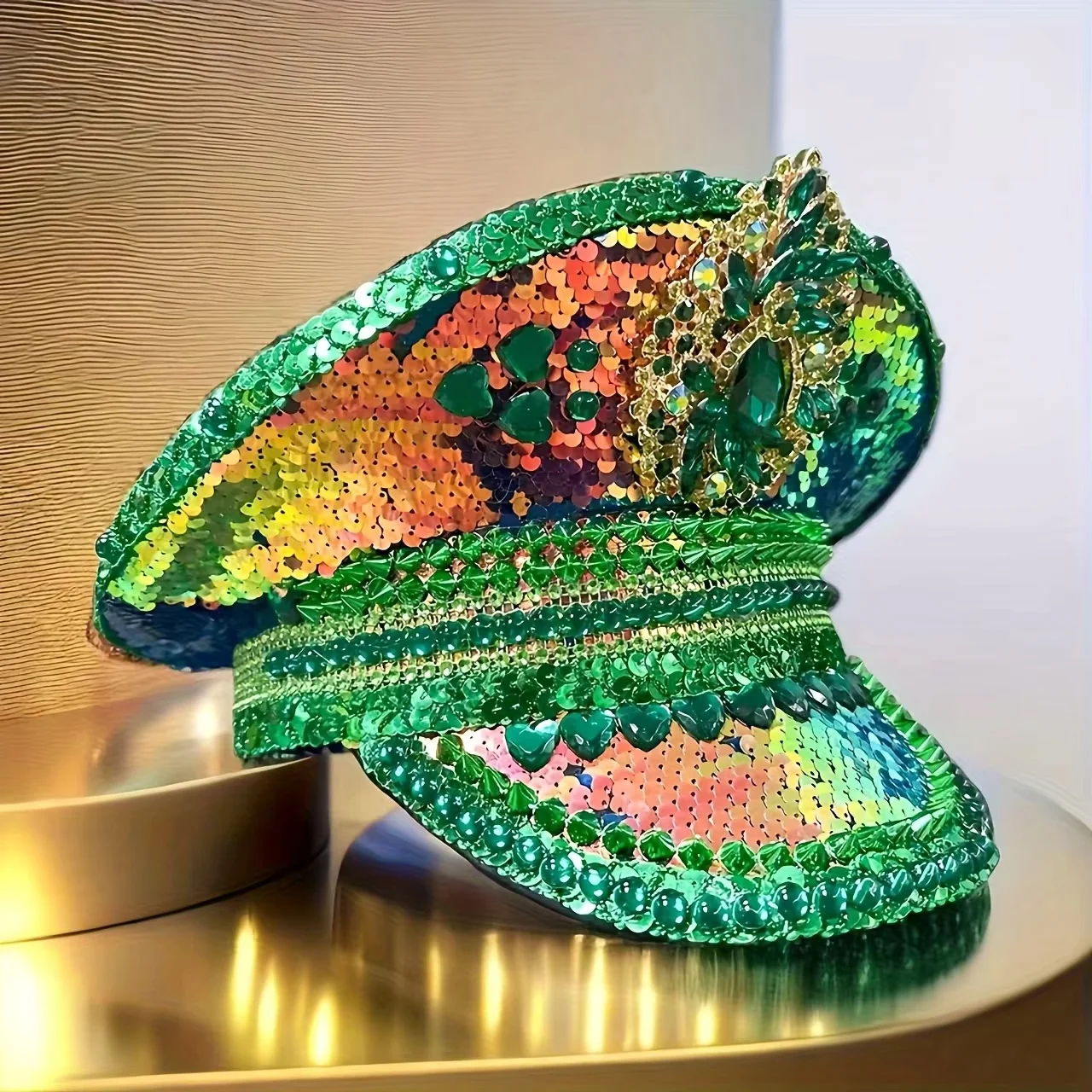 HongLuan Cappello da Capitano Steampunk Verde di Lusso con Strass per Burning Man Festival Donna, Accessori Militari Vintage e Berretto da Uomo