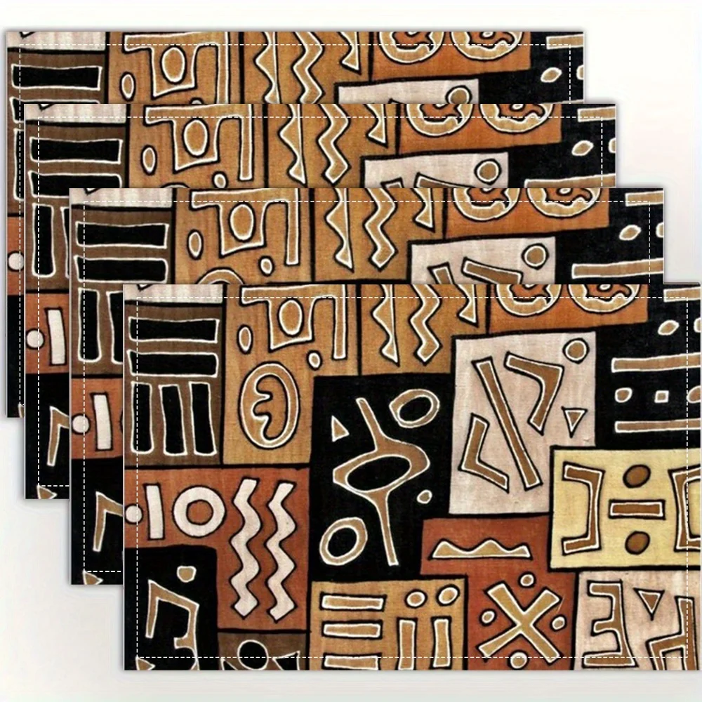 African Tribal Geometric Symbol Print Rectangular Placemats  Ethnic Boho Vintage Style Dining Table Decor Table Mats 4/6/8PCS