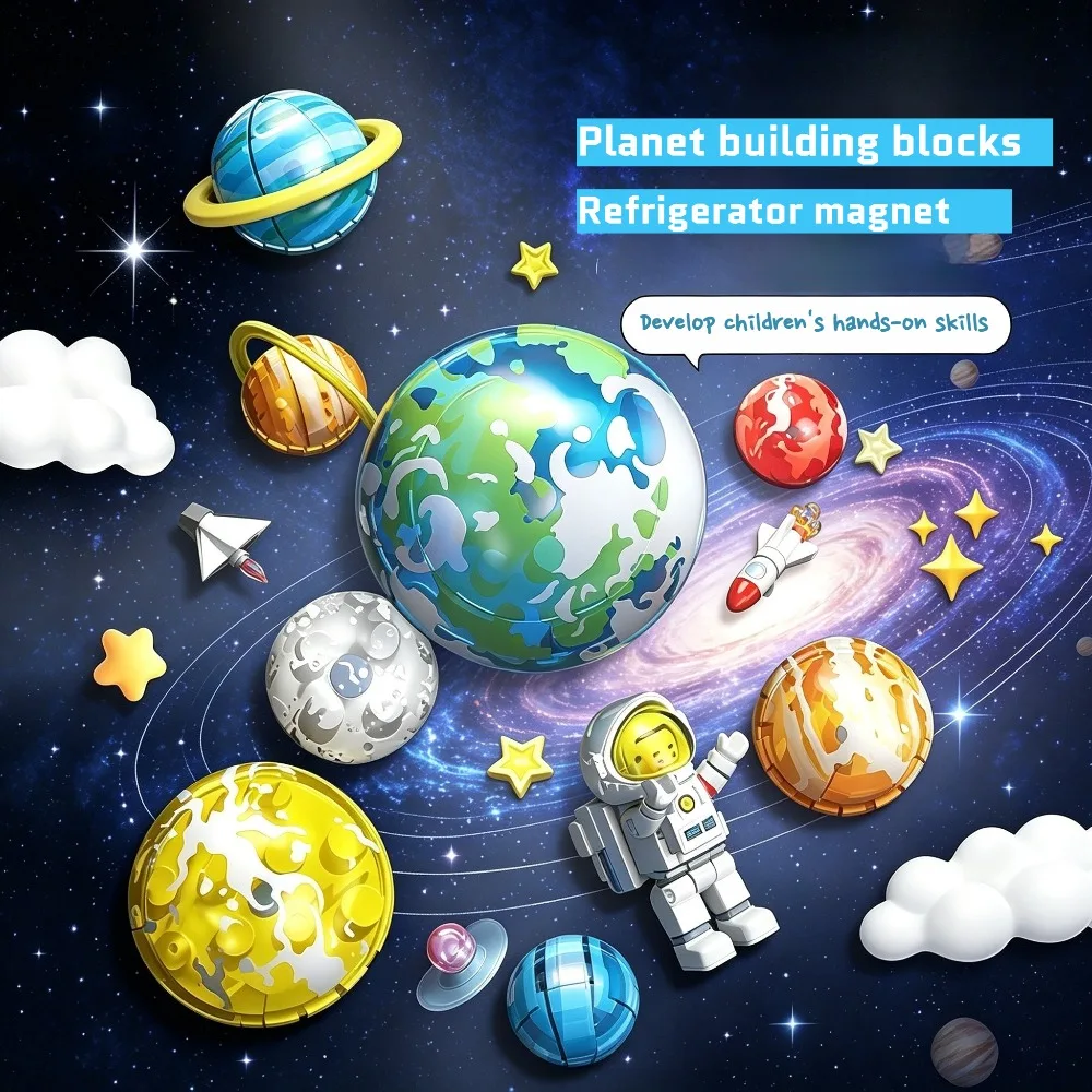 

8 Pcs Solar System Planets Fridge Magnet Building Blocks DIY Assembly Bricks Creative Toy Kids Birthday Children's Day Gift