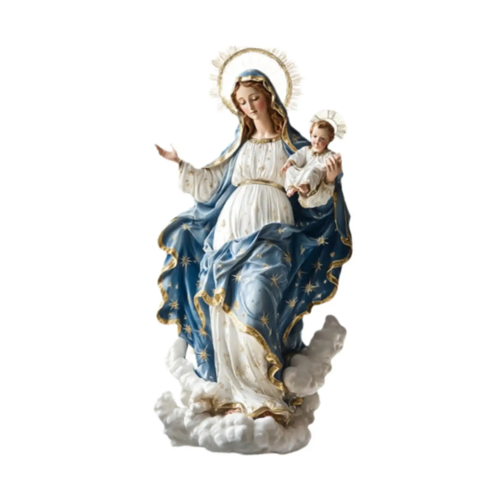 Blessed Mary Figurine Xmas Decor Sculpture for Living Room Countertop Shelf