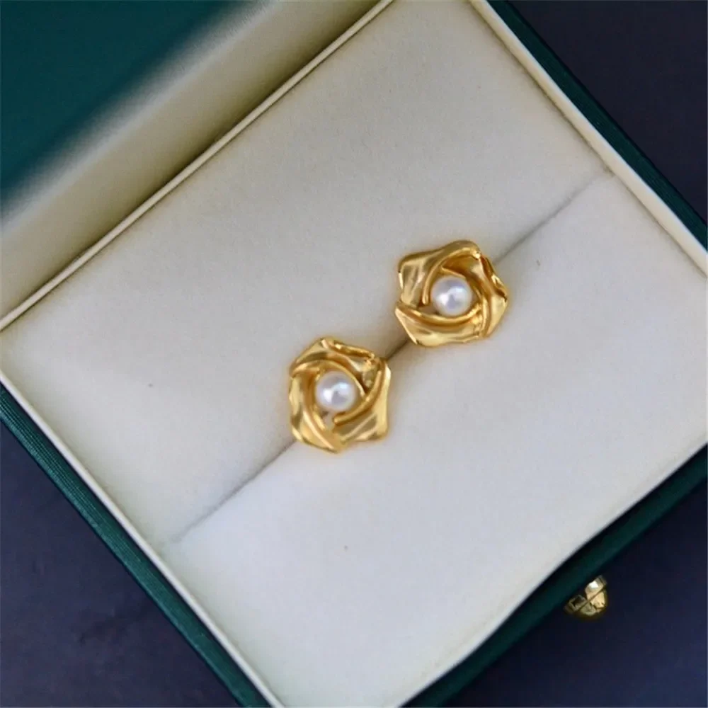 18K Gold Color Earrings Hoops High Quality Jewelry Making Supplies Diy Findings Accessories No Pearl E030