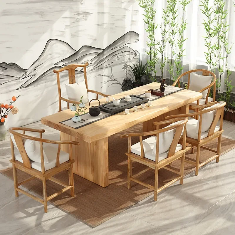 New Chinese Classical Solid Wood Tea Table Set for Teahouse Negotiation with Chairs for Tea Shop Furniture