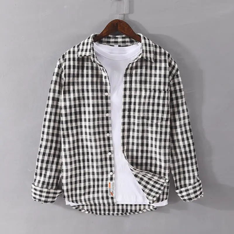 

Trendy Brushed Plaid Long Swedish Shirt for Men And Youth Resistant to Deformation Summer 2015 Washed Fabric Inner Wear Shirt