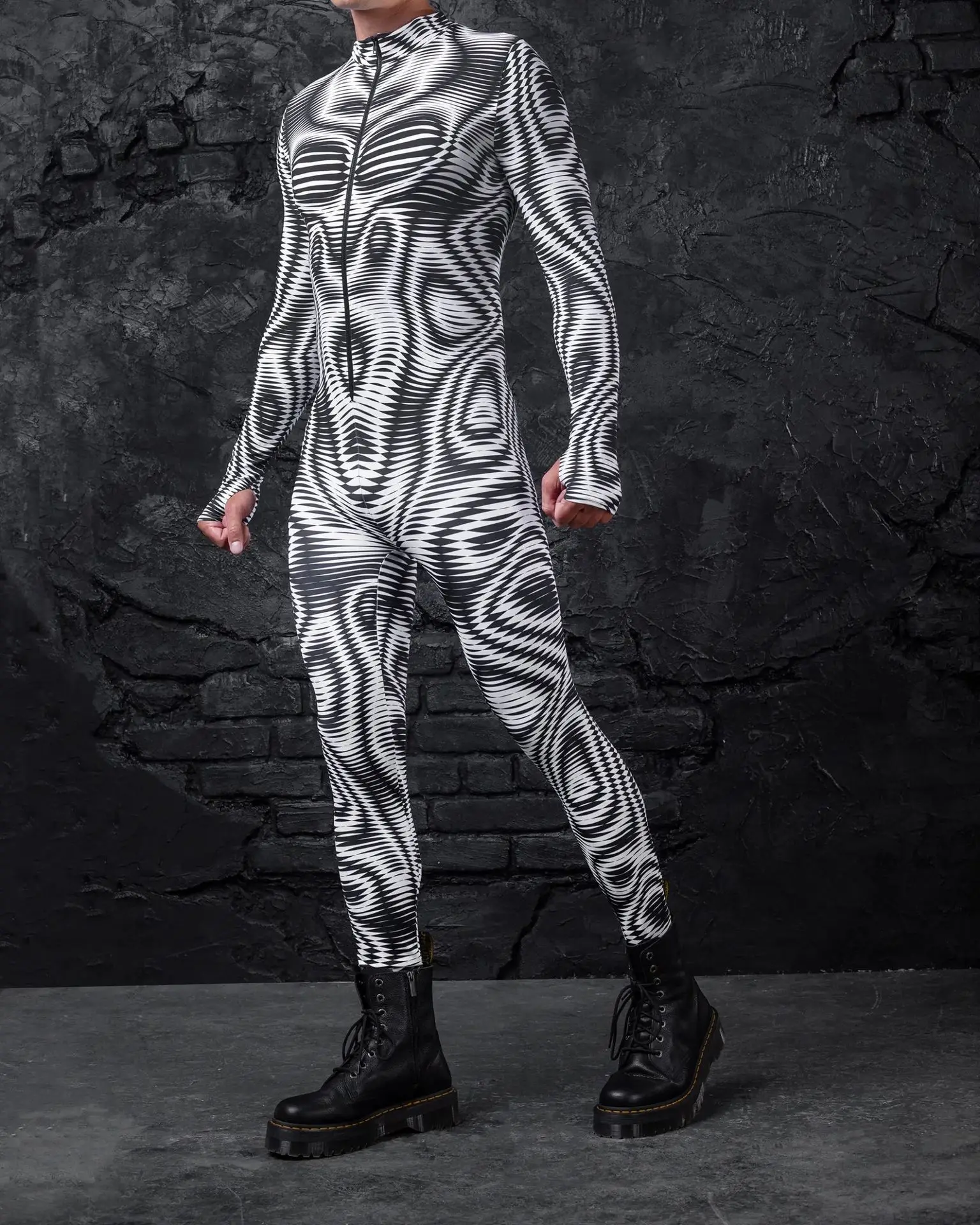 Cyber 3D-Druck Unregelmäßige Linien Bodysuit Herren Steampunk Jumpsuit Halloween Cosplay Kostüm Catsuit Karneval Party Zentai Anzug – Detail 7