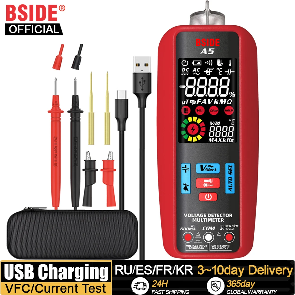 BSIDE. Professional Digital Multimeter Smart Automatic Multitester Ammeter VFC Current Hz Capacitor Ohm Electrician Tester Tools