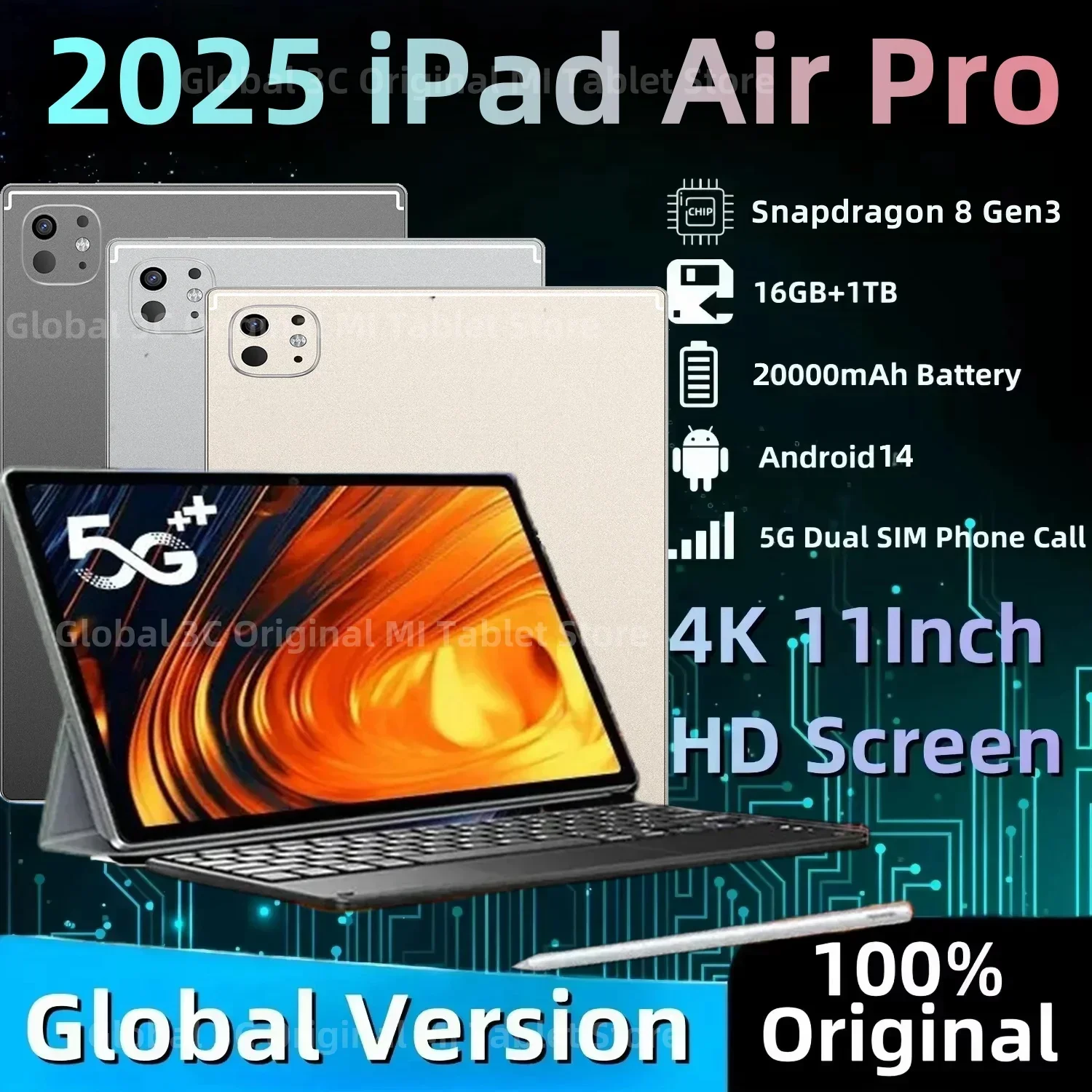 2025 globalna wersja oryginalna IPad Air Pro Tablet 11 cal HD 4K Android 14 16GB + 1T 20000mAh 5G Dual SIM Bluetooth WiFi GPS Tablet