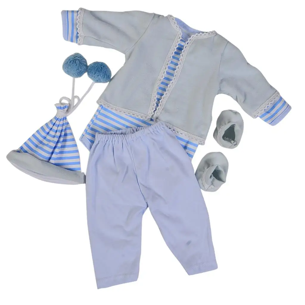 Reborn Doll Outfits Blue Cotton Clothes Suit Handmade for 22inch Newborn Baby Dolls Playtime