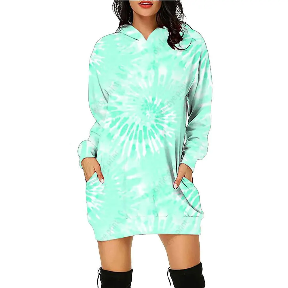 

New 3D printed women's fashionable tie dye hoodie autumn and winter loose hoodie dress casual long sleeved pullover