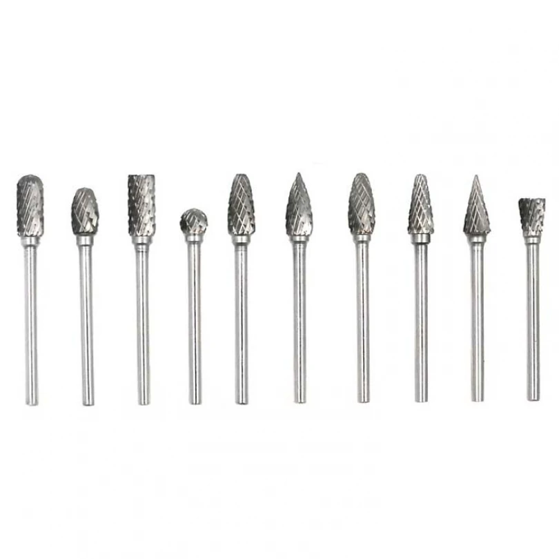 5-10Pcs Burrs Drill Bits Set Groove Grinding Head Cutter Tungsten Carbon Steel Double Slot Rotary Files For Wood Stone Carving