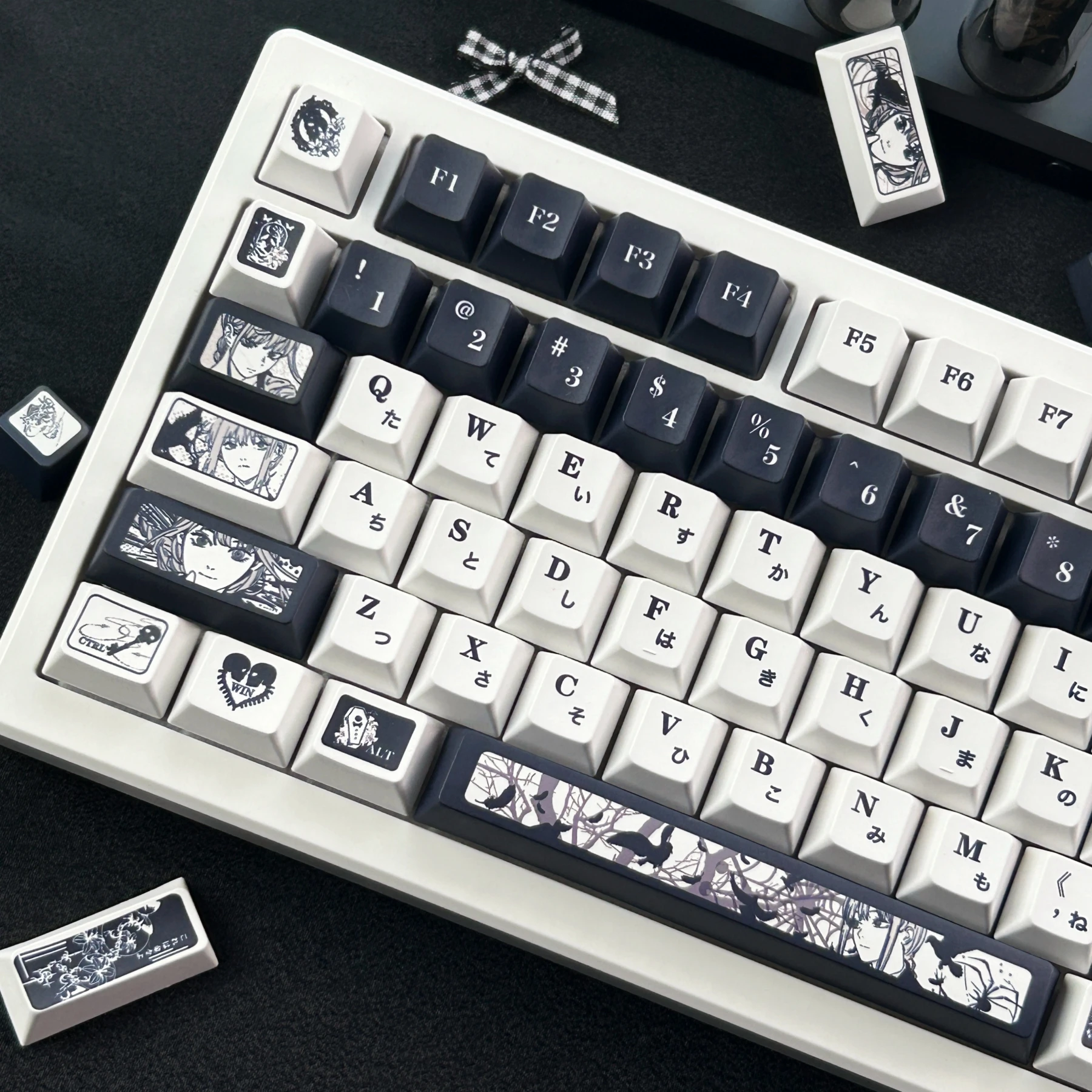 MAIMOOO Chainsaw Man Makima Keycap Korean Russian Thai Cherry/MOA PBT Custom Black White Anime Keycaps for Mechanical Keyboard