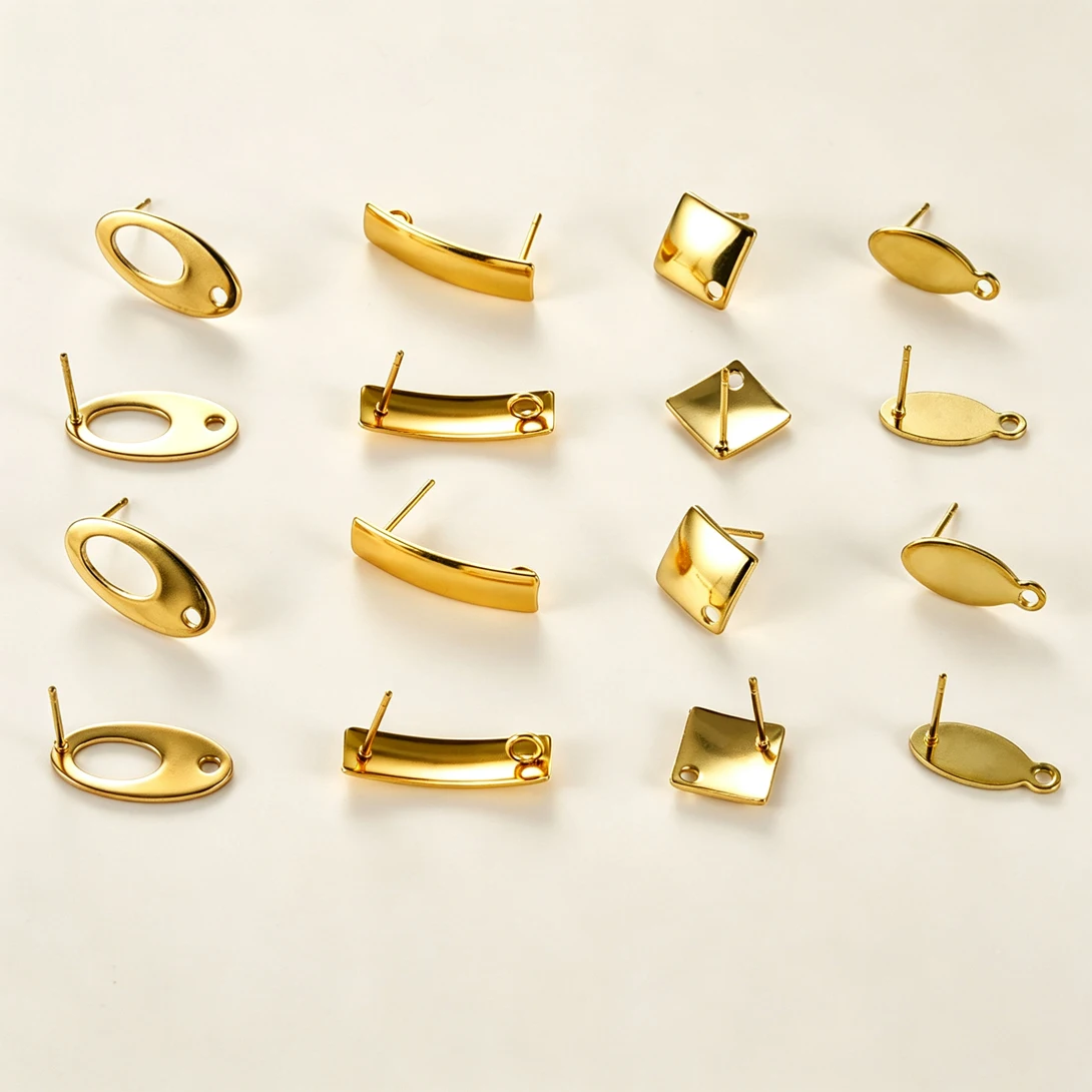 30Pcs Stainless Steel Geometric Earring Posts with Hole Oval Square Arc Drop Ear Stud Bases For DIY Dangle Earrings Making Craft