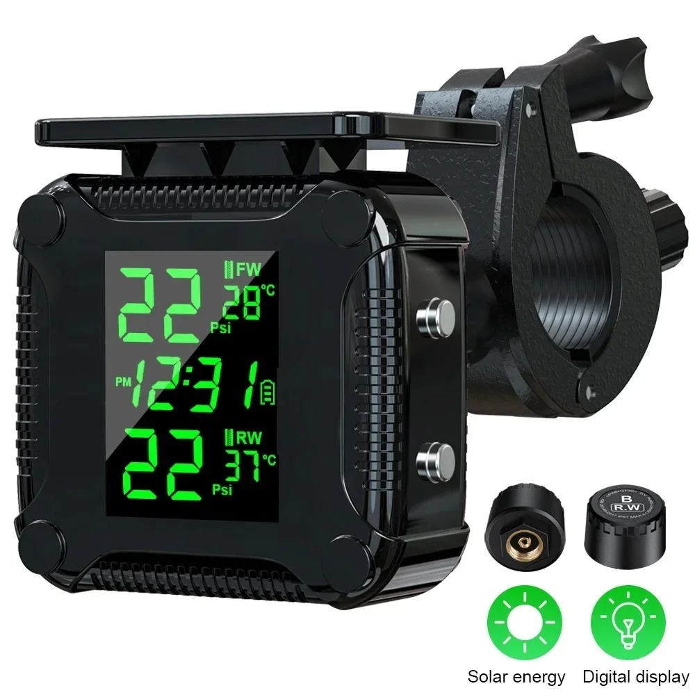 Motorrad TPMS Solar Power Reifendruck Monitor Drahtlose Reifendruck Überwachung System Reifen Temperatur Sensor Alarm System – Detail 1