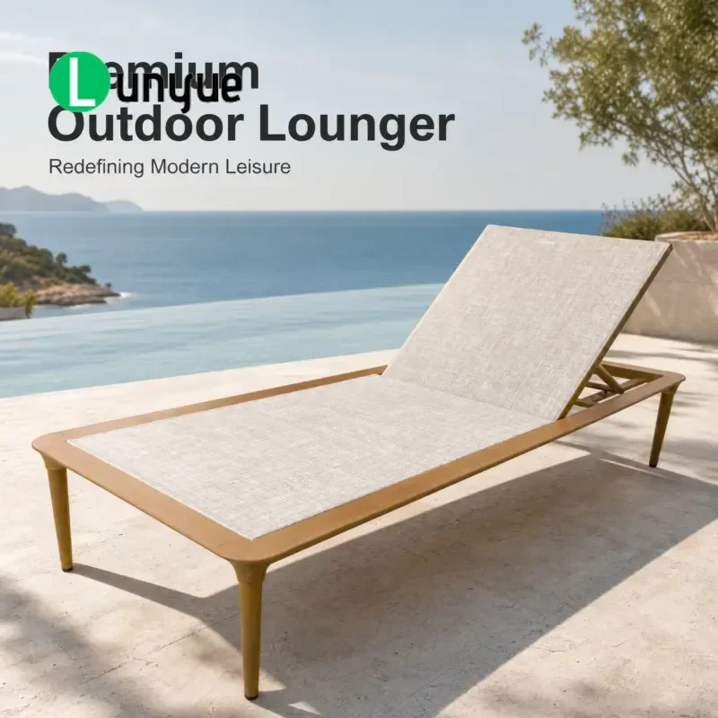 Extra Wide Aluminum Frame Wooden Lounge Chair Adjustable Oversized Mesh Fabric Outdoor Furniture for Garden Poolside Patio