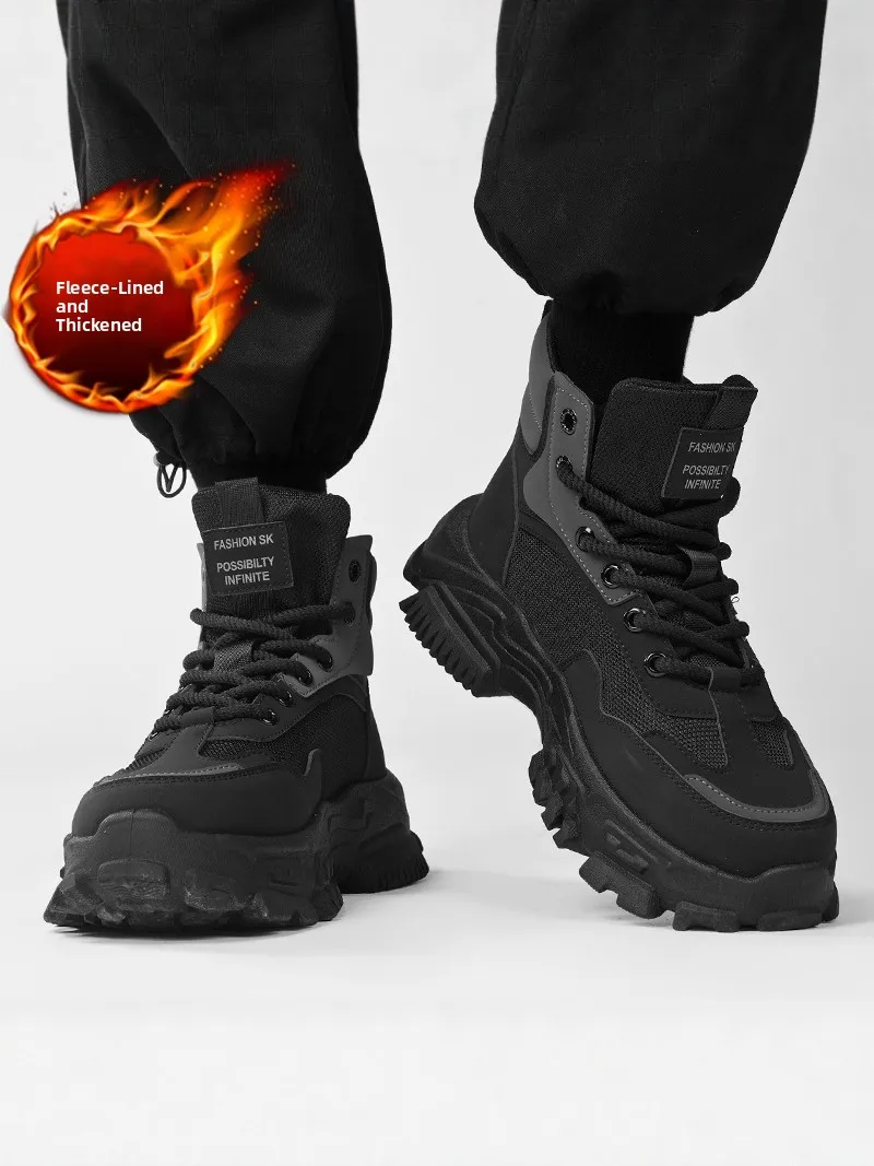 Men's Winter Thickened Fleece Lined Snow Boots Outdoor Casual Work Boots Anti-Cold Northeast Big Cotton Shoes Mountain Climbing