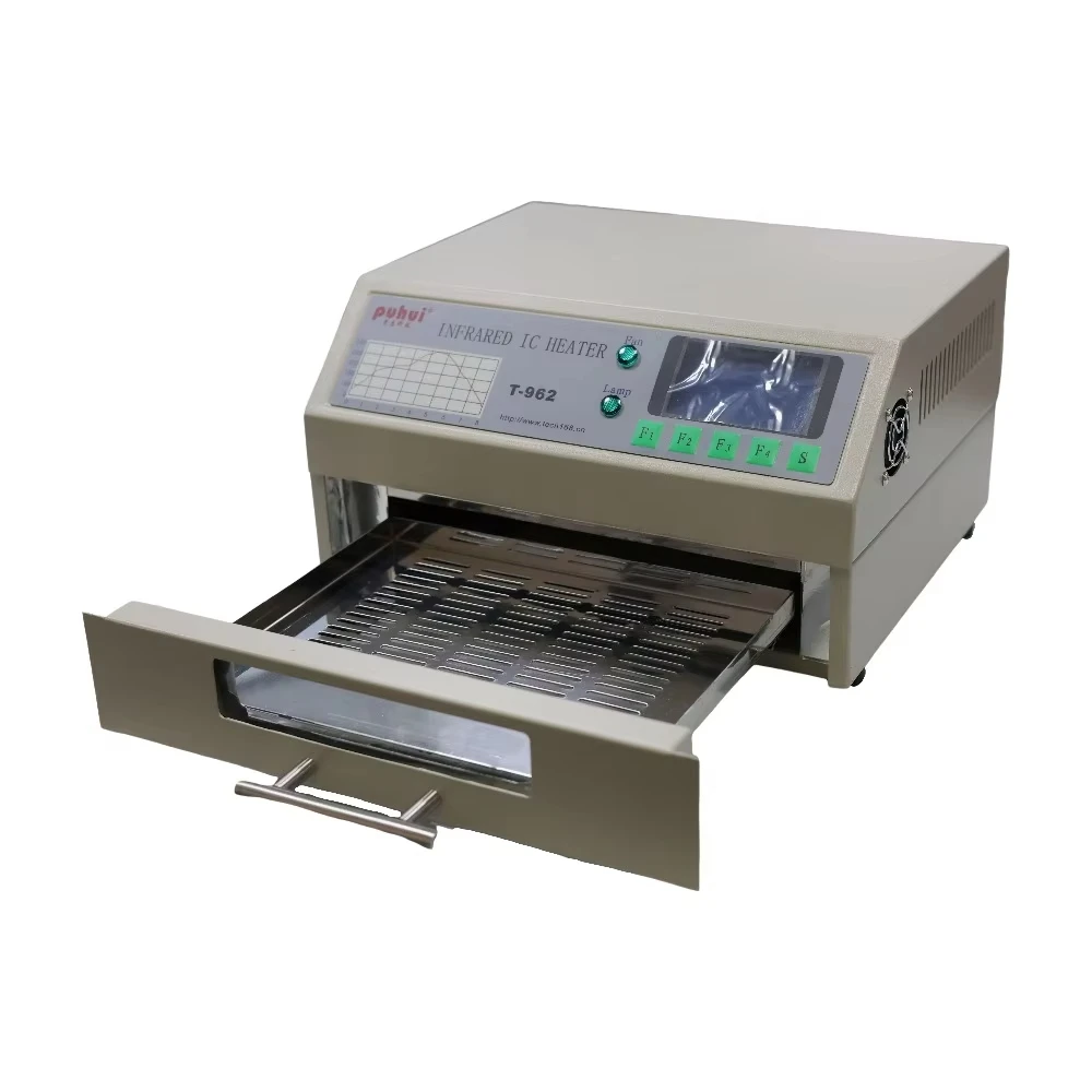 

PUHUI T-962 220V Reflow Equipment T-962 Infrared Reflow With Smoke Channel Oven Furnace IC Heater BGA Rework Station