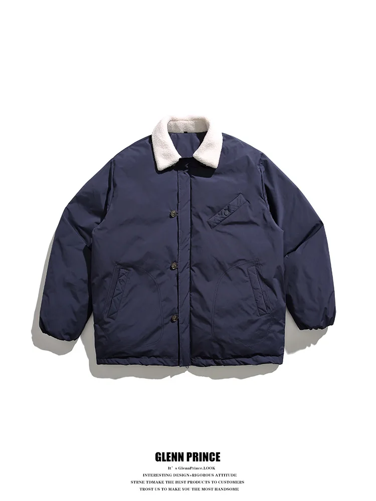 

GPstudio Men's Vintage Patchwork Lamb Fur Collar Cotton Jaet Winter New Sle Versatile Stand Collar Workwear Cotton Coat