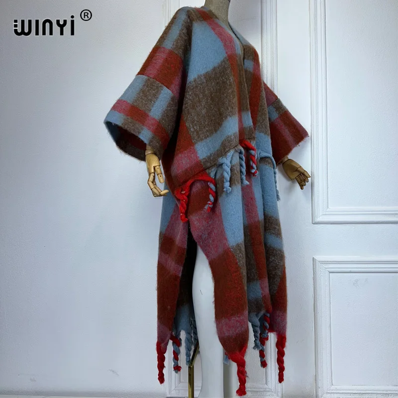 WINYI Winter African cardigan print abaya dubai luxury outfits for women Fringed coat Open Front Kimono long down party dress