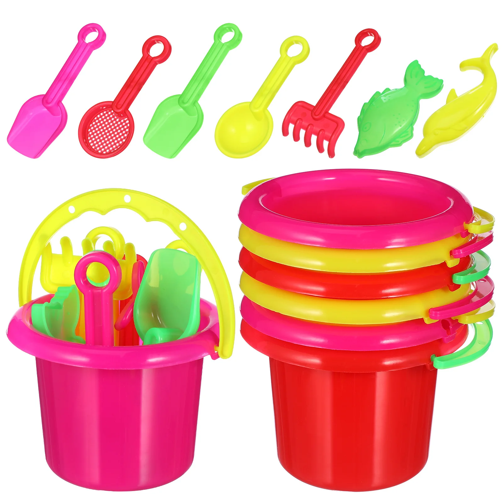1 set di giocattoli per secchielli da spiaggia: set di secchielli per sabbia per bambini con pala per giochi all'aperto Secchi da spiaggia in plastica resistente per giochi da giardino per bambini