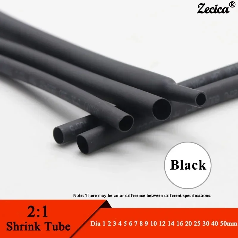 1 Meter Heat Shrink Tube Dia 1 2 3 4 5 6 7 8 9 10 12 14 16 20 25 30 40 50 mm 2:1 Polyolefin Thermal Cable Sleeve Insulated Black