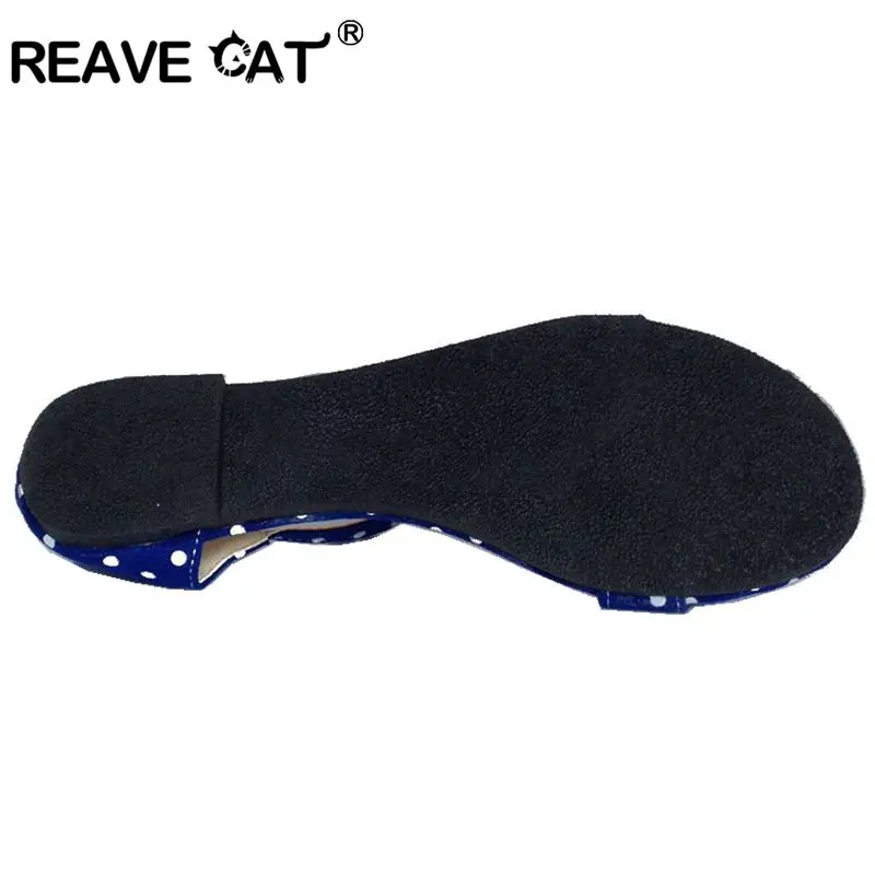 REAVE CAT Big Size 34-43 Sweet Polka Bow shoes Transpierce Gentlewomen Brief Hasp flat-bottomed Female Sandals  Summer flat