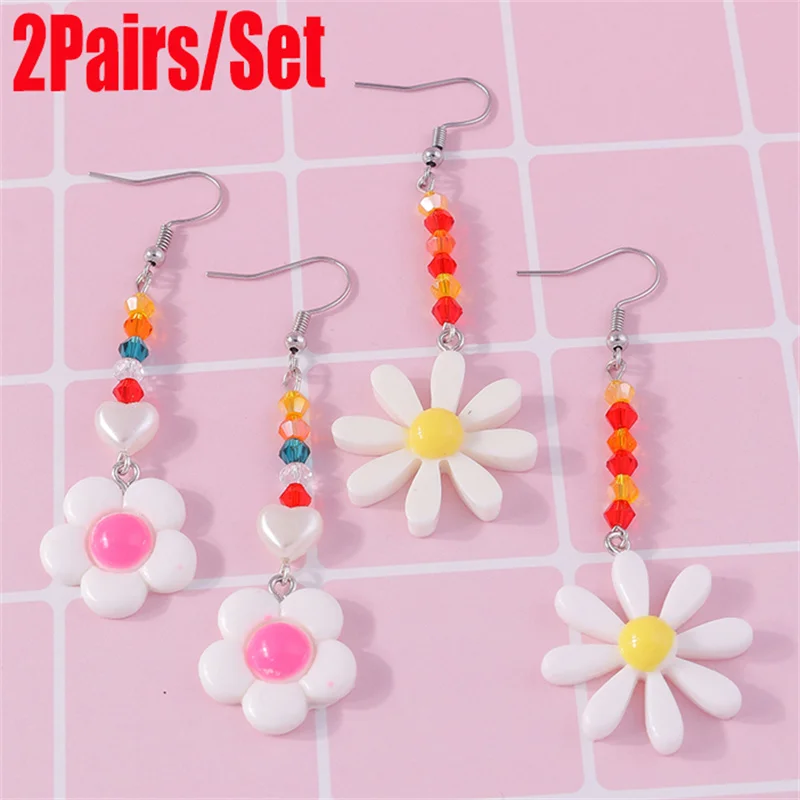 2 Paare/satz Mode Handgemachte Perlen Blume Tropfen Ohrringe für Frauen Mädchen Party Festival Schmuck Geschenke